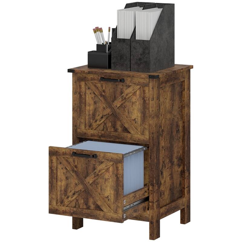 Rustic Brown File Cabinet with 2 Large Drawers and Smooth Slides Stable Design for Home or Office Storage