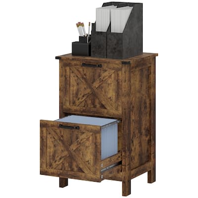 Rustic Brown File Cabinet with 2 Large Drawers and Smooth Slides Stable Design for Home or Office Storage