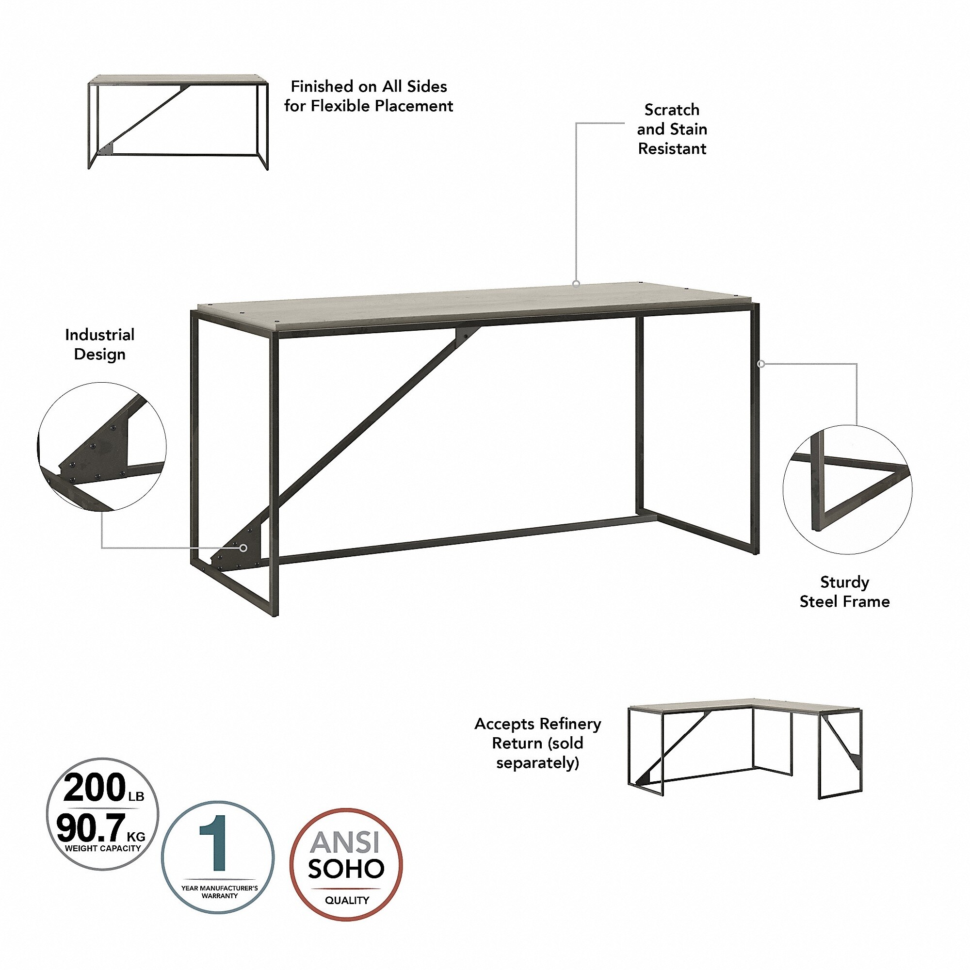Refinery 62W L Shaped Industrial Desk with Drawers by Bush