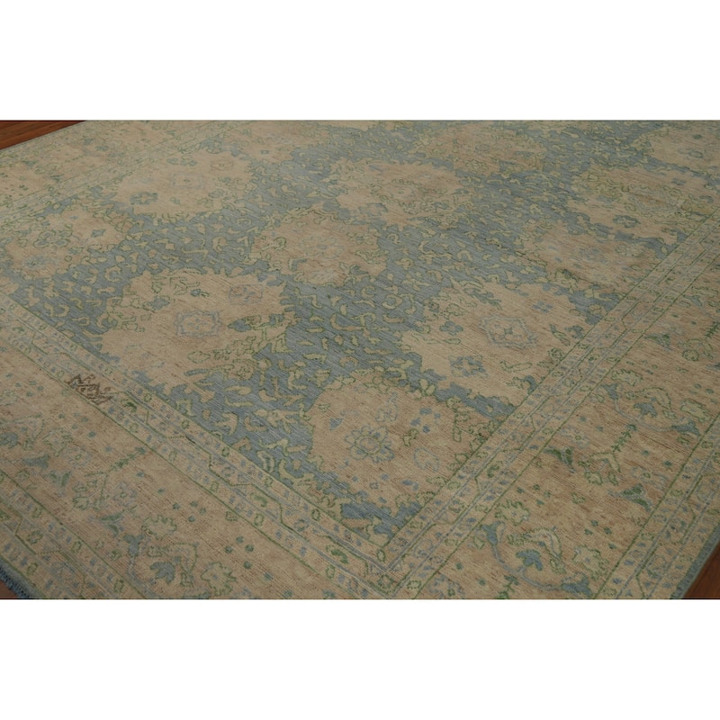 Floral Oushak Turkish Area Rug Hand-Knotted Vegetable Dye Wool Carpet - 7'11"x 9'11"