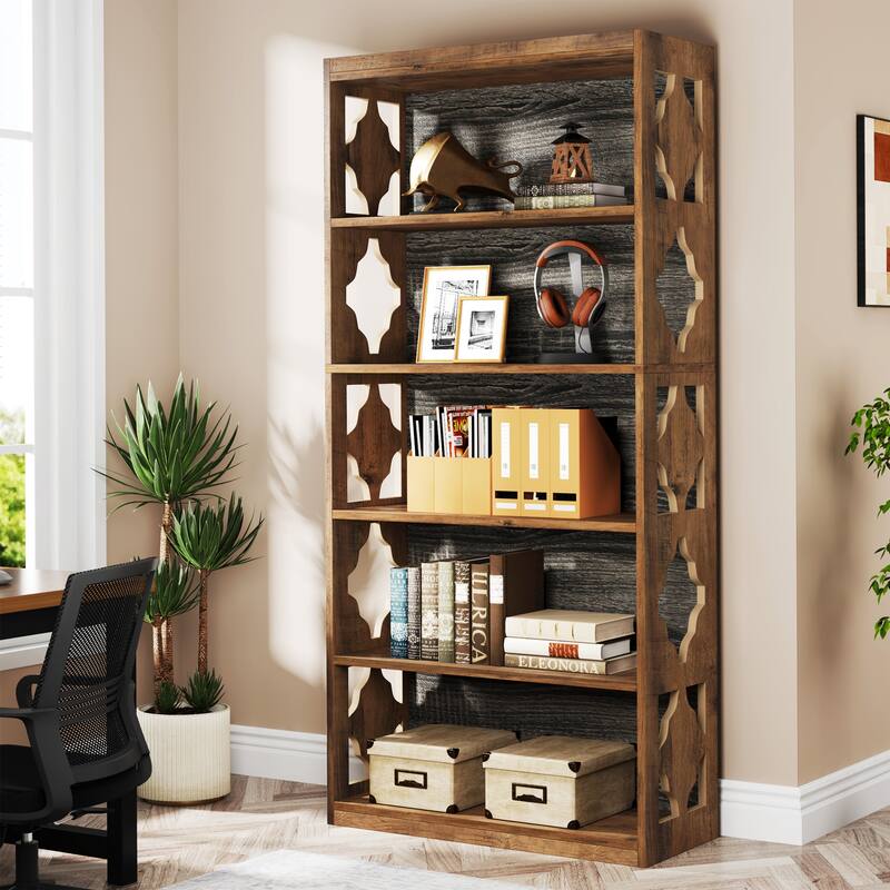 6 Tier Bookshelf and Bookcase, 70 Inch Wooden Display Shelving Unit for Living Room /Bedroom - 11.81"D x 31.5"W x 70.47"H
