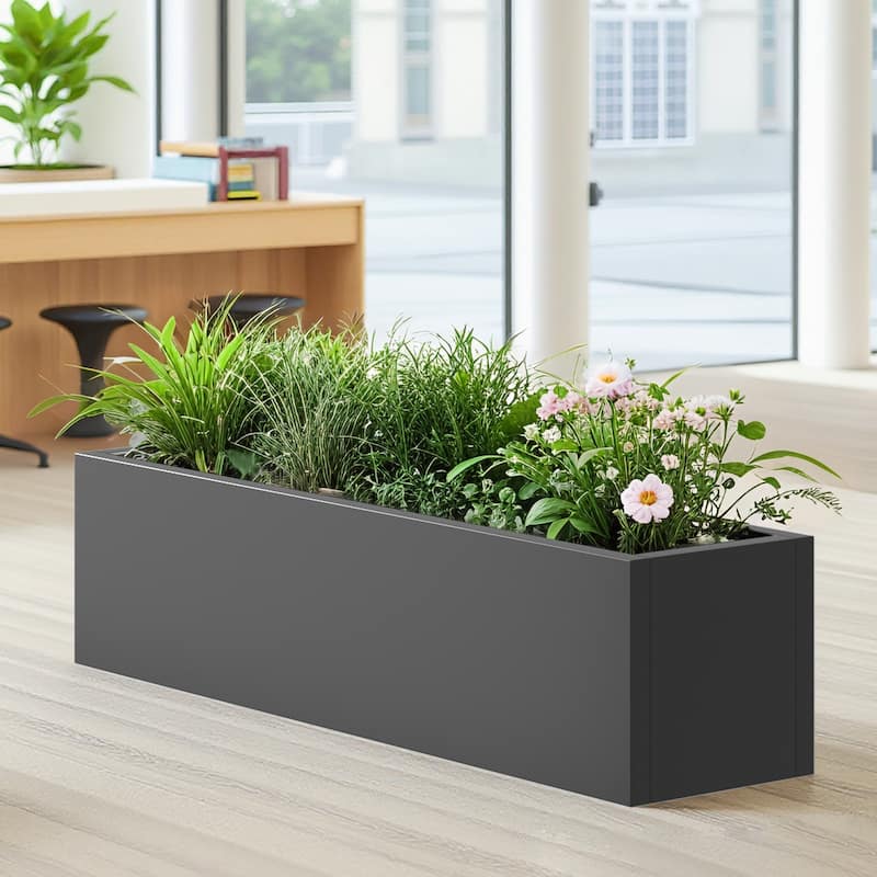 Metal Movable Planter Box with Trellis Privacy Screen Planter Box with Lockable Wheels