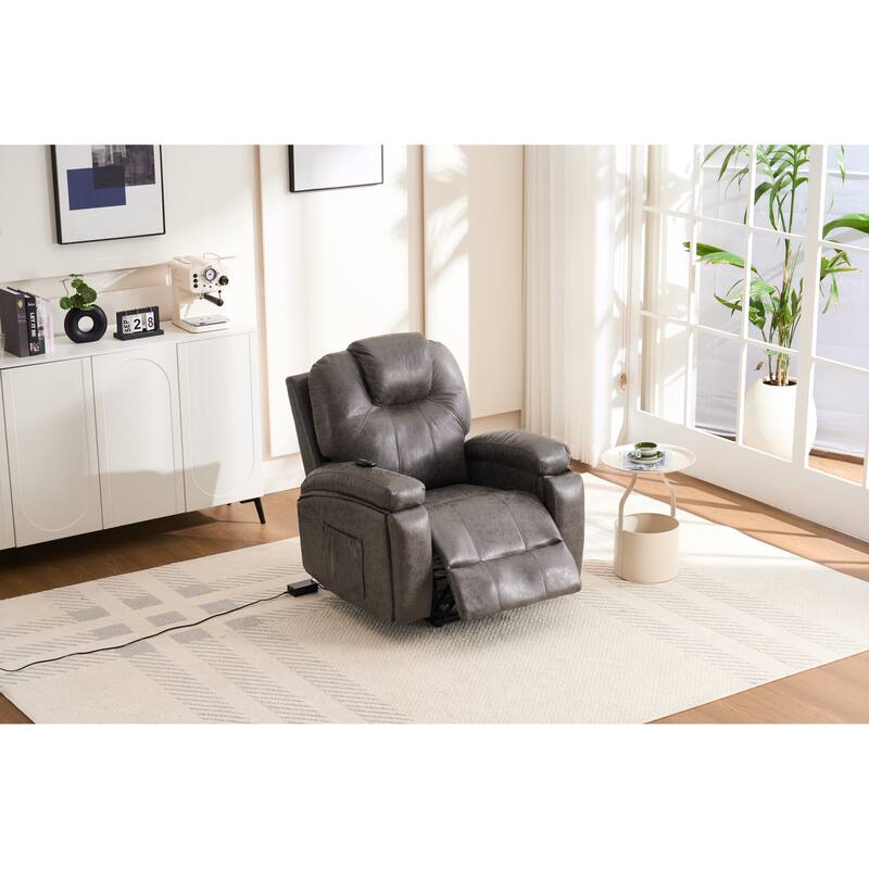 Power Lift Recliner Chair Overstuffed Wide Massage Chair Heavy Duty and Safety Motion Reclining Mechanism with Side Pockets