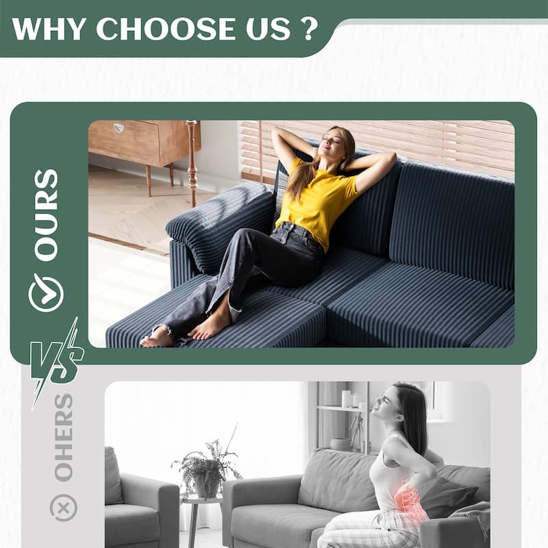 Futzca ​Sectional Sofa Couch, 3 Seat L Shaped Sofa with Removable Pillows