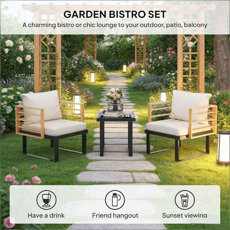 GDFStudio Outdoor Metal Bistro Set with 2 Chairs & Table