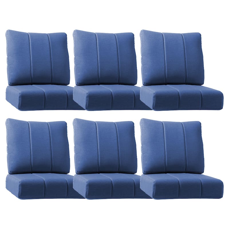 Gymojoy 24"x24"x6" Patio Thick Cushions & Pillows Set - Channel-Tufted Design Deep Seat Water & Fade Resistant Cushion Set - Blue - Six Sets