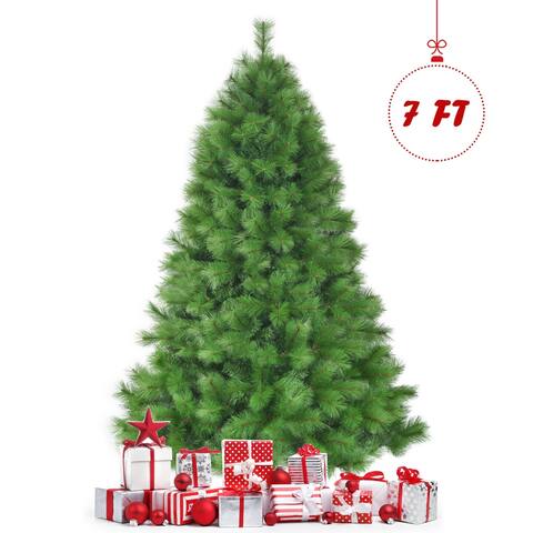 Gymax 7Ft Christmas Tree Artificial Hinged Tree w/ Metal Stand 808