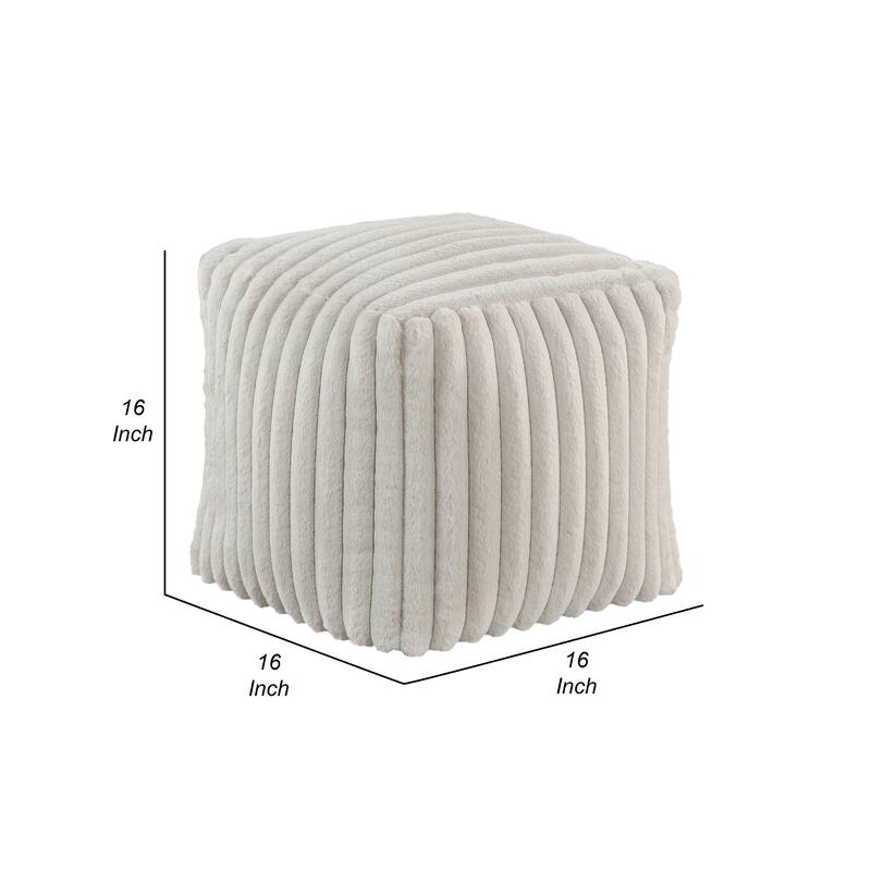 Modern Ottoman, Off White Ribbed Corduroy Zipper Cover, 16 Inch Square