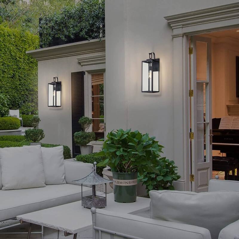 1-Light 22.48in Matte Black Outdoor Wall Lantern with Clear Glass Shade