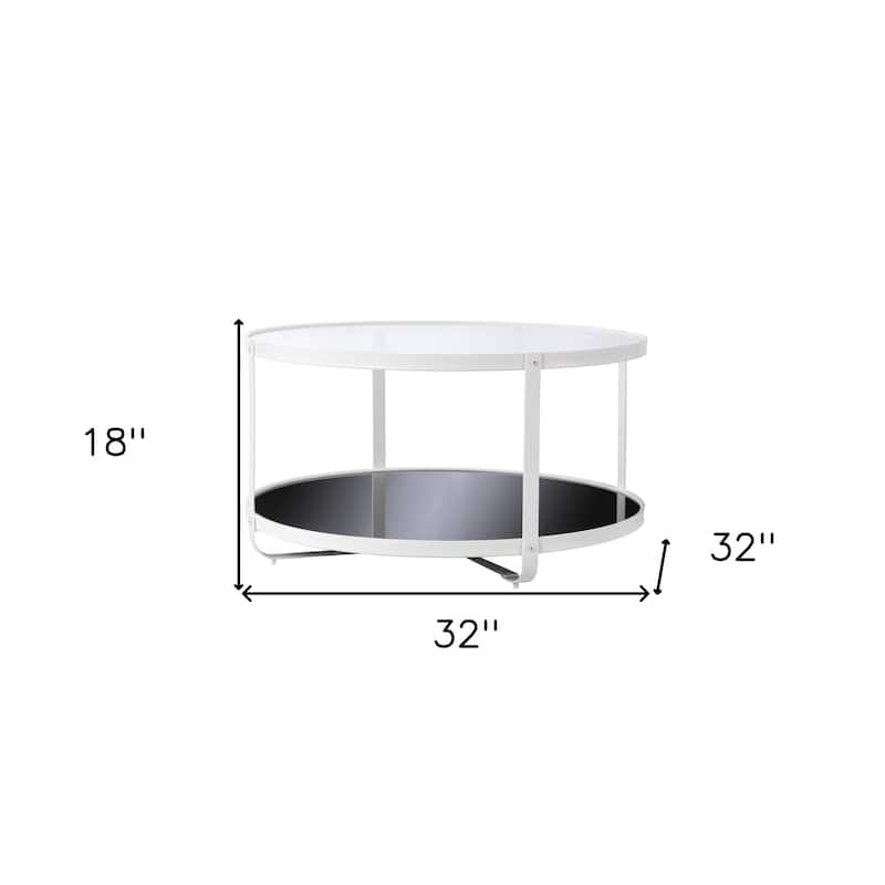 32" White Glass And Metal Two Tier Round Coffee Table - 32”L x 32”W x 18”H