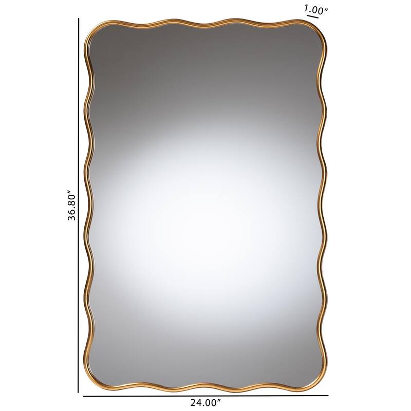 Cassara Gold Scalloped Rectangular Wall Mirror - Stylish Curved Edge Decorative Accent for Living Room, Bedroom, or Entryway