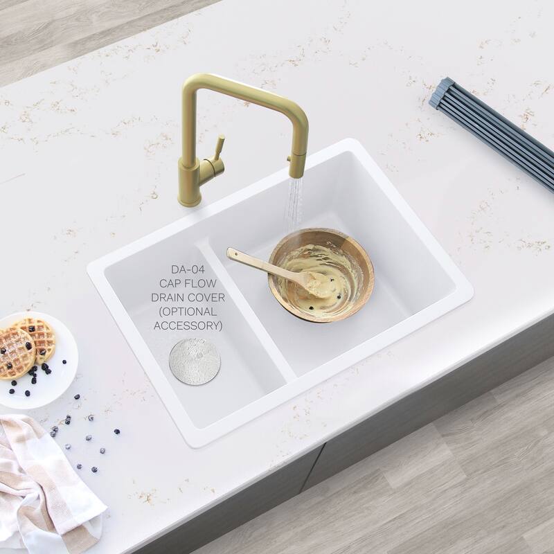 STYLISH 27 inches L x 18 inches W Double Bowl 60/40 Dual Mount Composite Granite Kitchen Sink - 27" x 18" x 9.5"