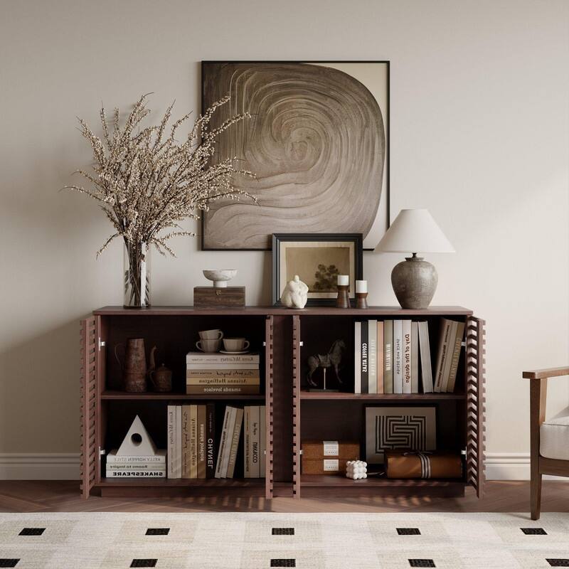 Modern 60" Large Storage Cabinet for Living Room or Bedroom with Hollow Door Design
