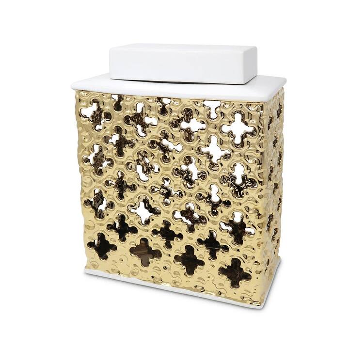 Gold Decorative Jar with White Lid - Large