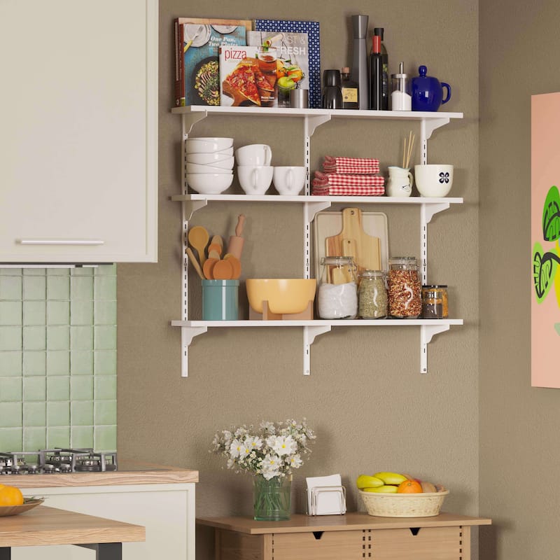 Adjustable Shelf, 36 inch Floating Shelves, Wooden Closet Shelves, Kitchen Shelving, Pantry Shelves, Wall Mounted, Tier Options