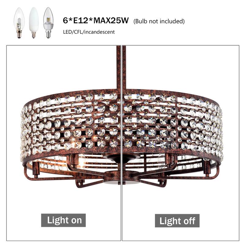 Modern Crystal Ceiling Fan Light with Crystal Shade and 6 Speed Settings, Reversible Motor for Bedroom and Living Room