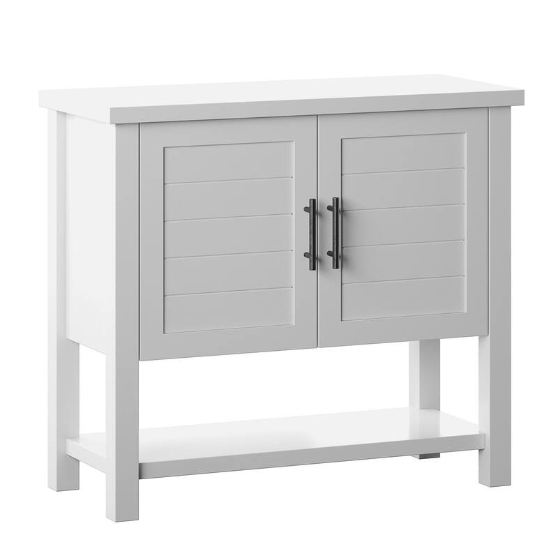 Console Table with USB Charging Ports and Louvered Doors - White