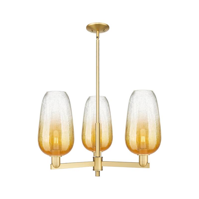 Innovations Lighting Downtown Urban - Brookhaven Flute - 3 Light 18" Stem Hung Chandelier - Satin Gold/Amber