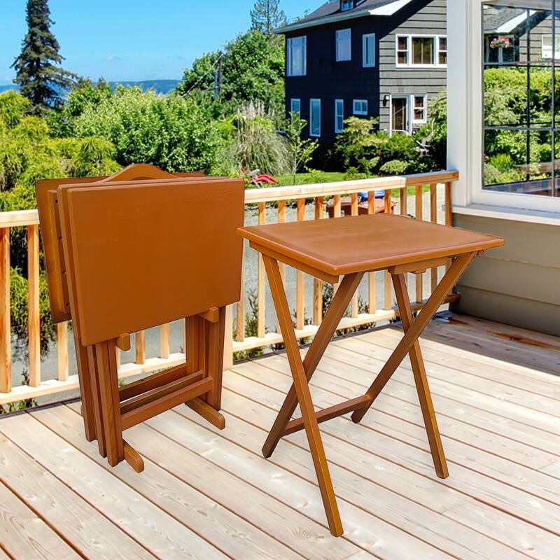 Folding Table Set of 4, Rustic Farmhouse TV Dinner Tray, Side Table, Indoor/Ourdoor - 18.89"W x 14.17"D x 25.6"H