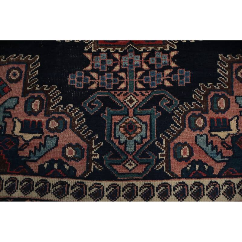 Hand Knotted Oriental 100% Wool Carpet Traditional Geometric Navy Blue & Blues Afshar Area Rug - 3' 10'' X 3' 1''
