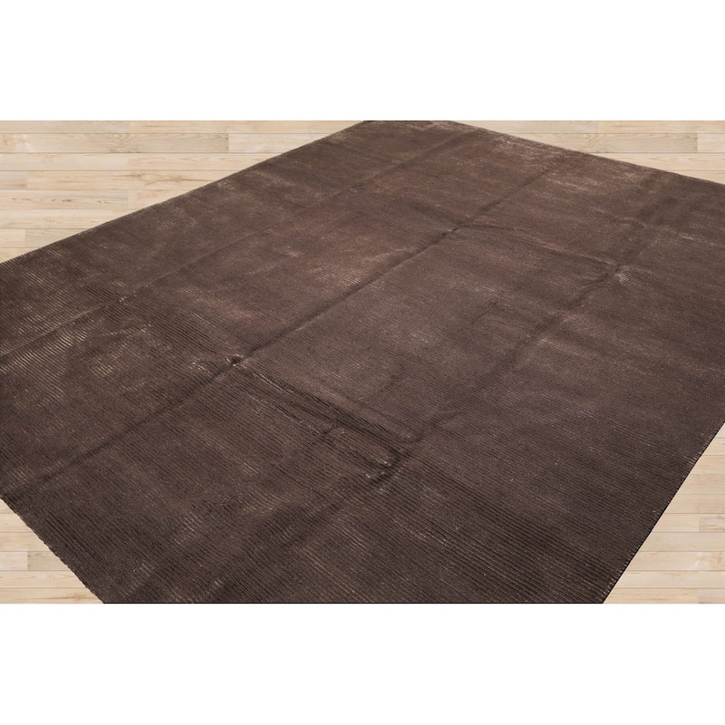Hand Knotted Designer Brown Tibetan Wool & Silk Traditional Area Rug - 8' 2'' x 10' 1''