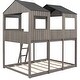 preview thumbnail 30 of 33, Full Over Full Wooden Bunk Bed with Roof, Window, Guardrail and Ladder
