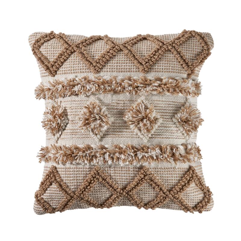 Handwoven Embroidered Diamond Outdoor Square Throw Pillow Cover - 20" - Beige and Cream