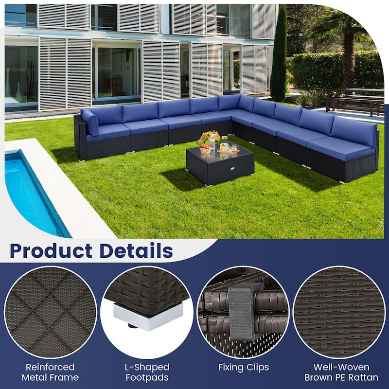Costway 10 PCS Patio Rattan Furniture Set Outdoor Wicker Sofa Table - See Details