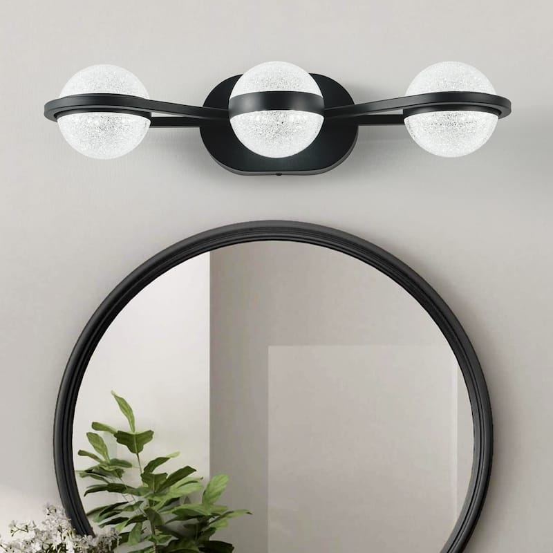 Bathroom Vanity Light, LED 3 Bulb Crystal Sand Acrylic Shades, Wall Mounted Decorative Lighting Fixture