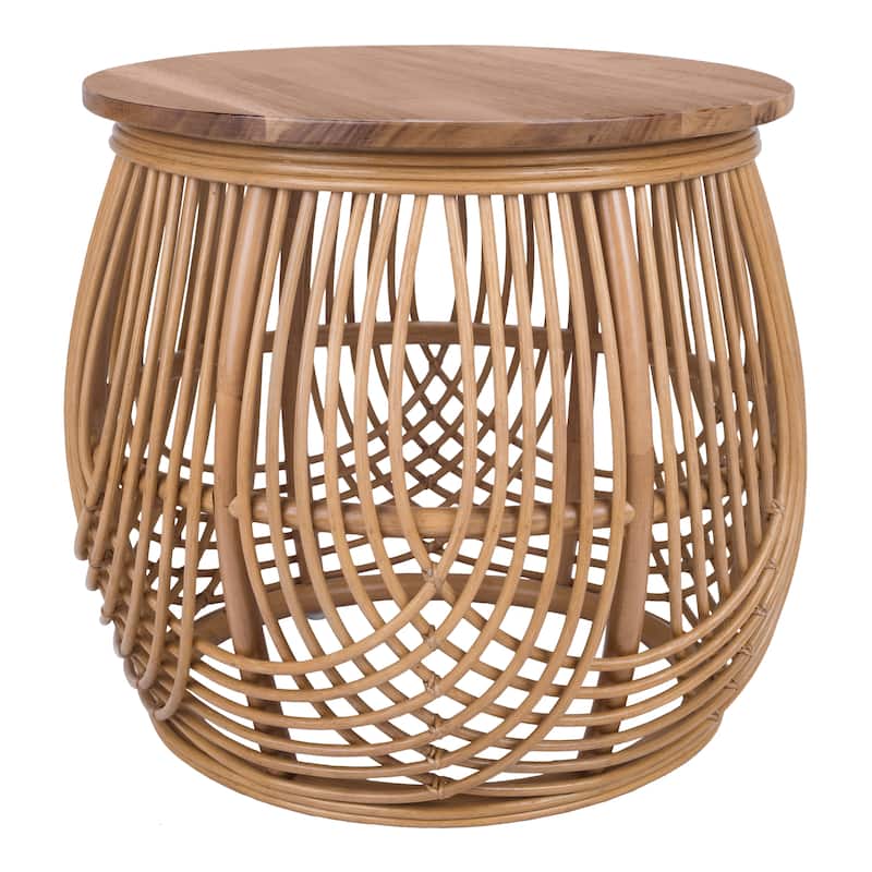 NPD Furniture Arlo Rattan Side / End Table with Wood Top - Honey - Wood