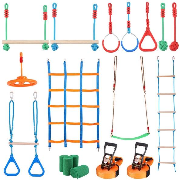 slide 2 of 24, Ninja Warrior Obstacle Course for Kids Backyard Toys Training Equipment Set 2 x 65 ft