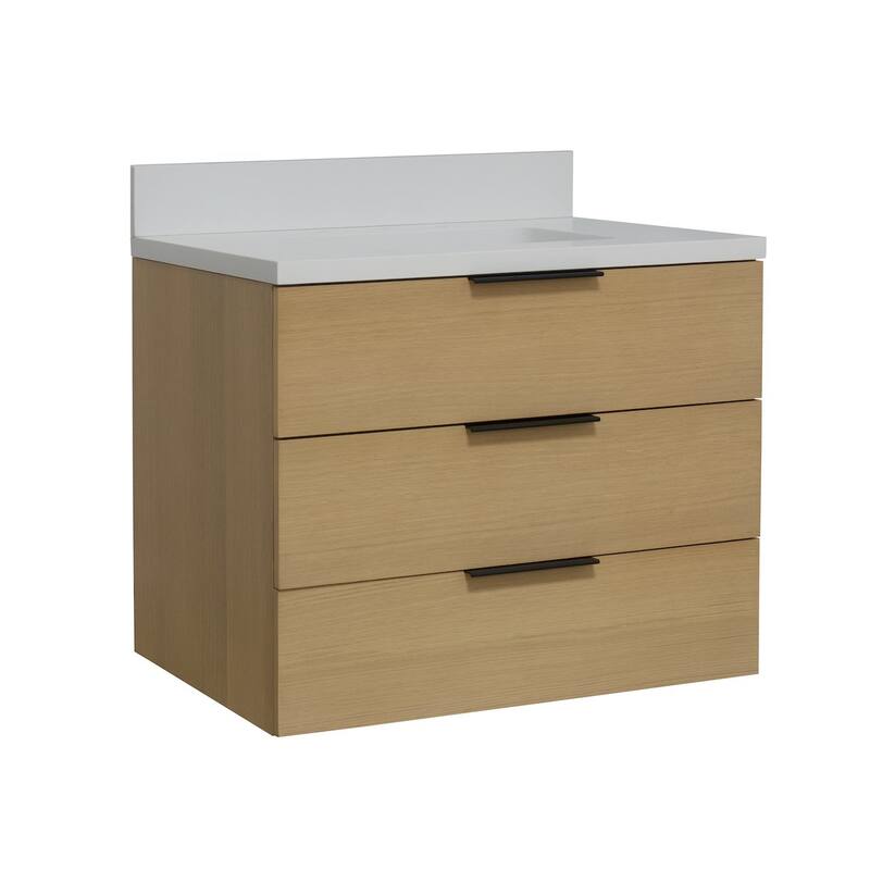 KitchenBathCollection Oslo 30" Floating Wall-Mounted Bathroom Vanity with Matte White Top