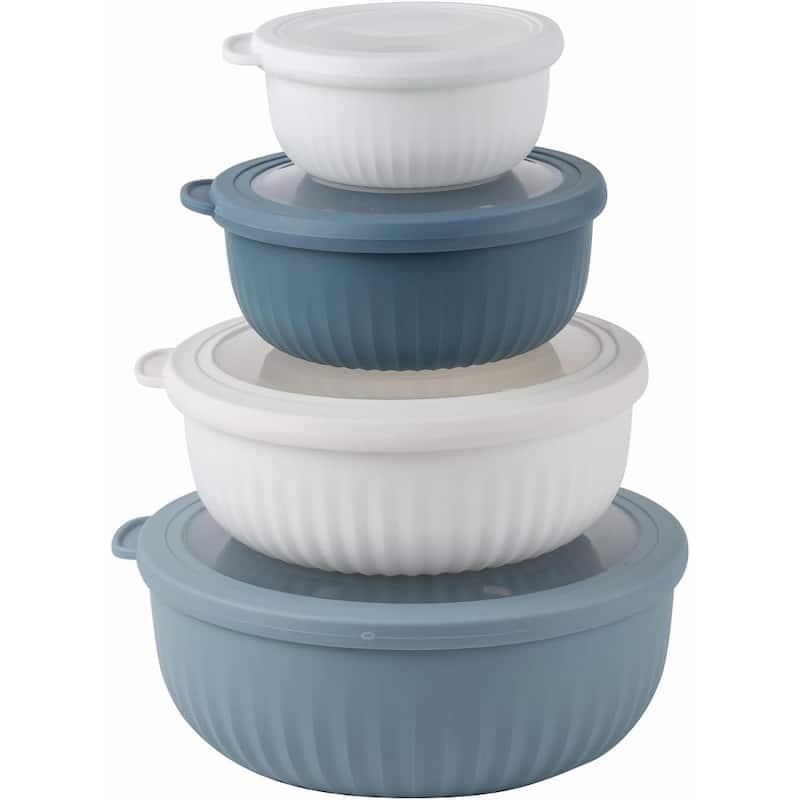 COOK WITH COLOR Prep Bowls with Lids- Wide and Deep Nesting Plastic Mixing Bowl Set with Lids 8 Piece Set, Black/White - Blue/Grey - 8 or More Pieces
