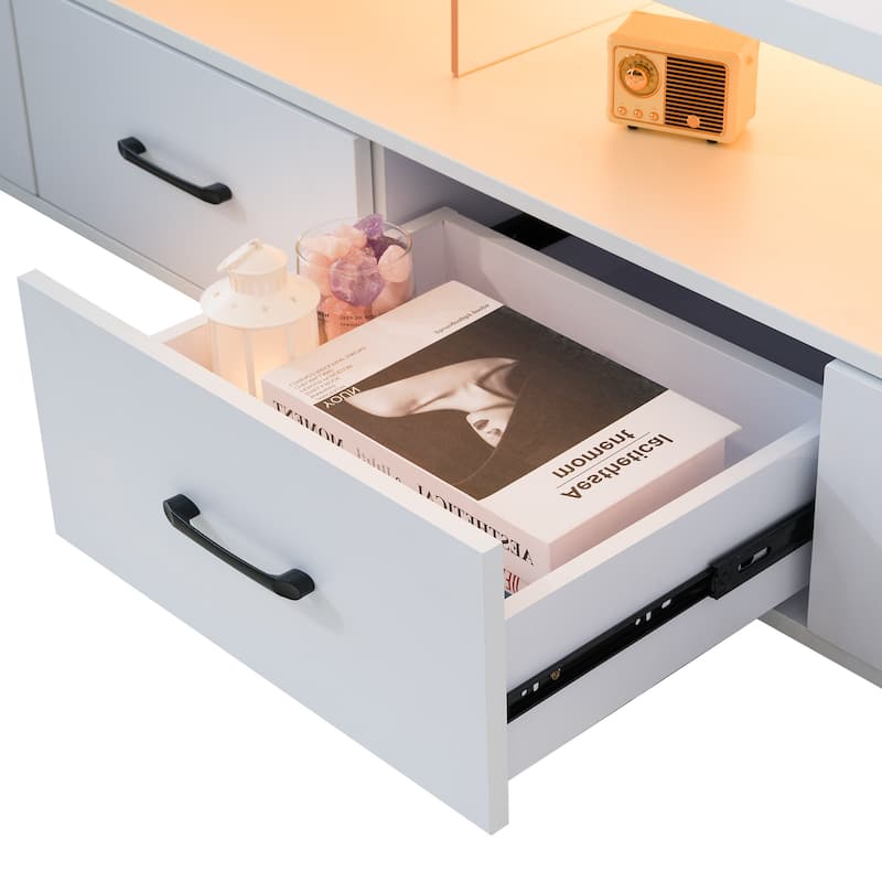 71"Modern Acrylic TV Stand with 4 Drawers and 2 Open Shelves - Sleek Media Console for Living Room