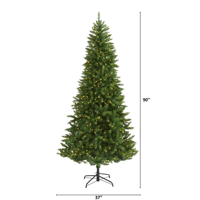 7.5Ft Artificial Christmas Tree with Lights - Green Valley Fir, Holiday Decor, Winter Tree, Festive Evergreen - 84