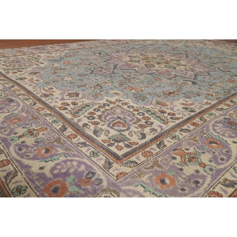 Light Blue Tabriz Persian Area Rug Handmade Floral Wool Carpet - 8'5"x 11'5"