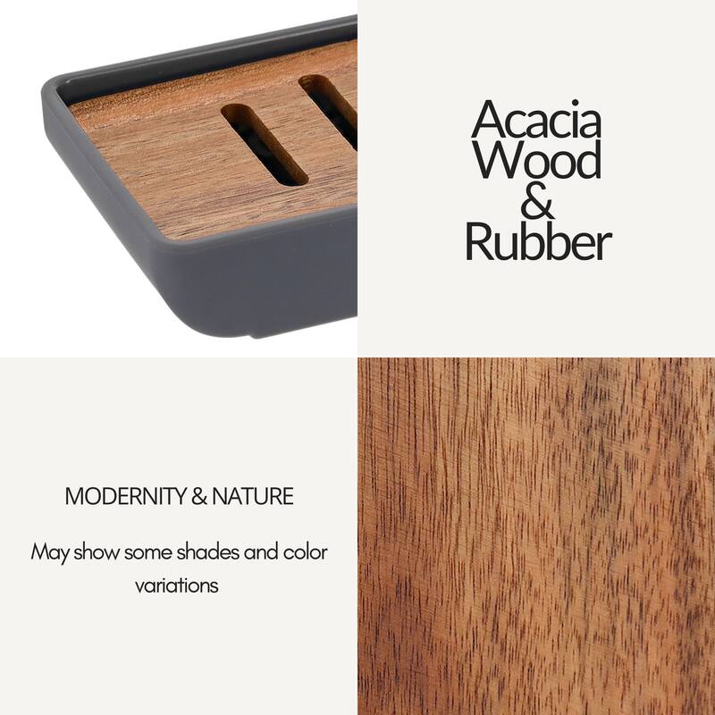 Minimalist Hand Soap Dish Rubber and Wood - 4.5 L x 3.1 W x 0.8 H