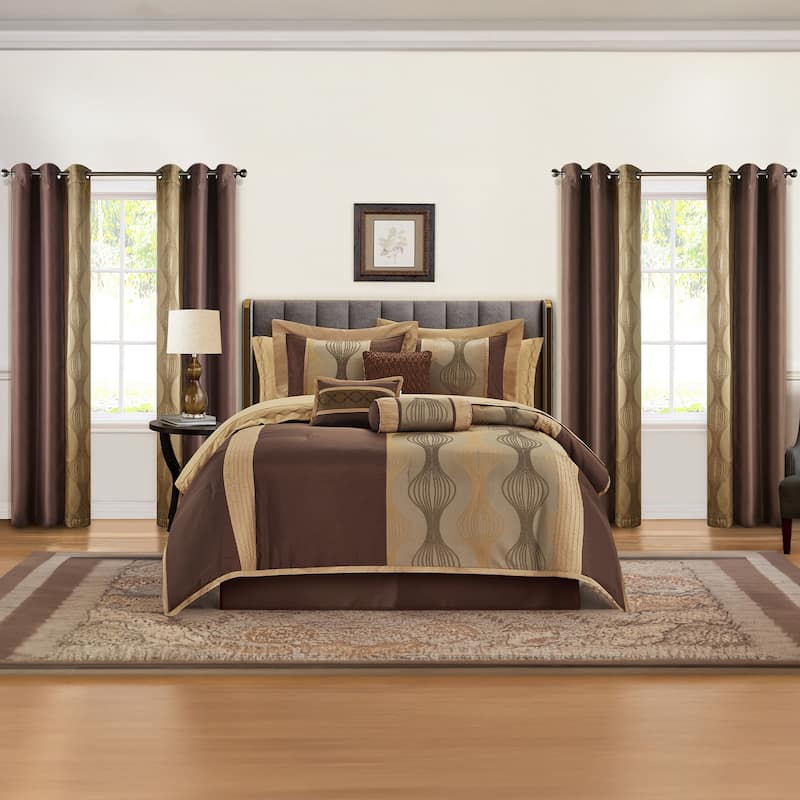 Nanshing Daniella 15 Piece Modern Geometric Room-In-A-Bag - Brown - King