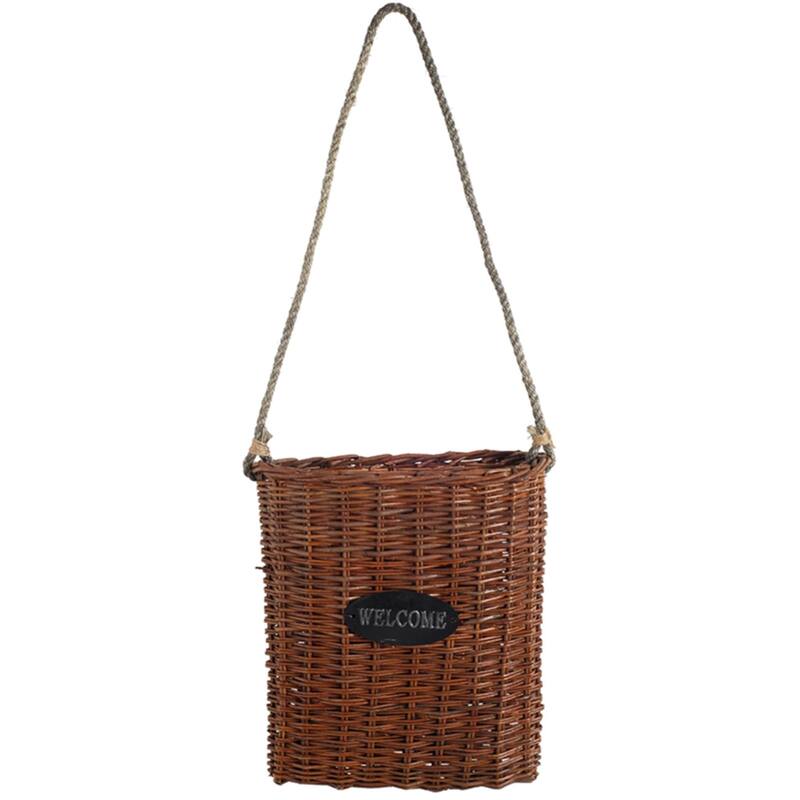 Cottage Style "Welcome" Woven Basket - 15" - Brown