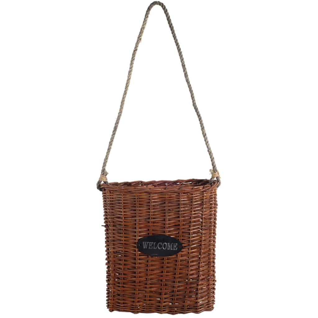 Cottage Style "Welcome" Woven Basket - 15" - Brown