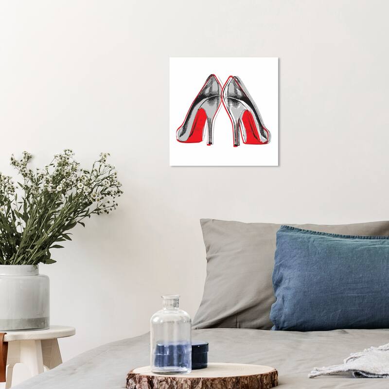Wynwood Studio Canvas Fashion and Glam Fire in your New Shoes Gray and Light Gray Glam Wall Art Canvas Print - 12 x 12