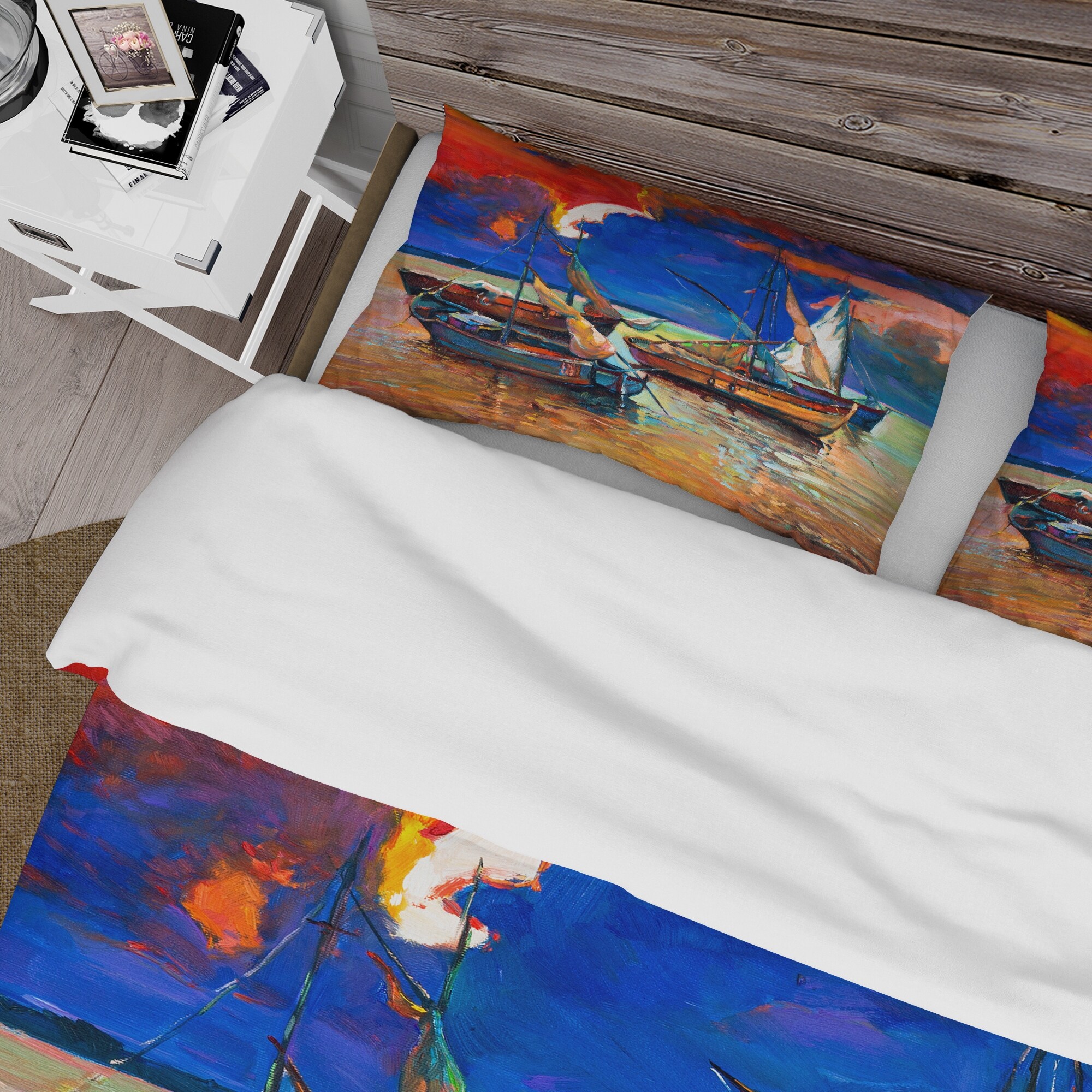 Designart 'Fishing Boats On The Water With Dark Blue Sky I' Lake House  Duvet Cover Comforter Set - On Sale - Bed Bath & Beyond - 34129098