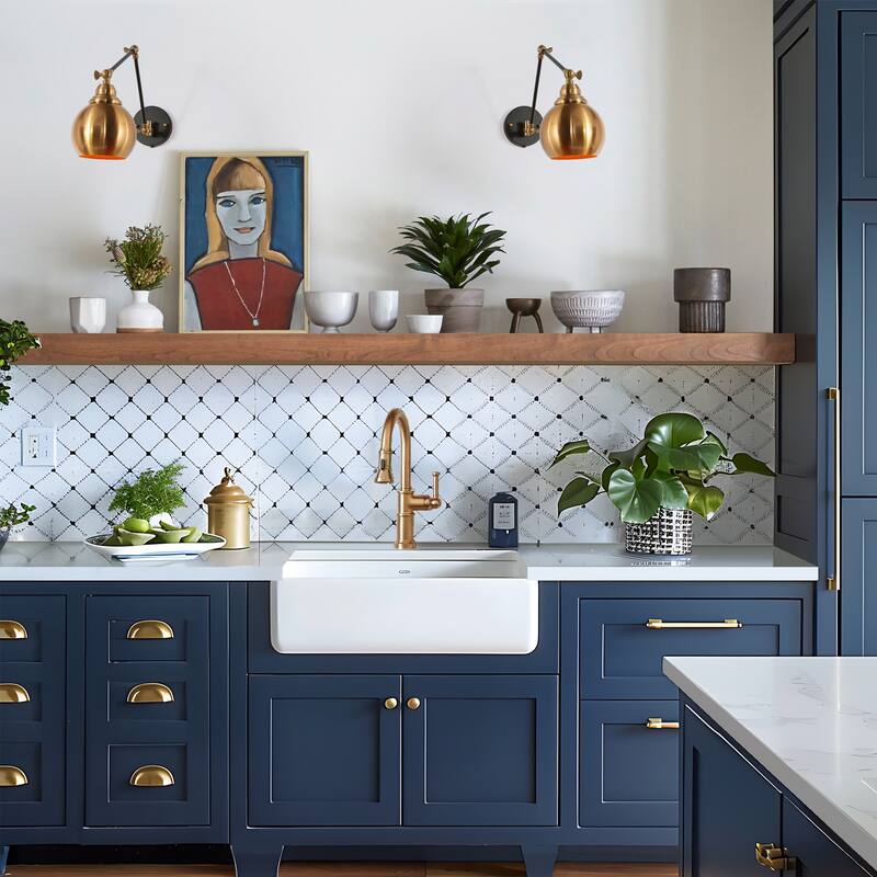 Marden Mid-Century Modern 1-Light Black Gold Swing Arm Lights Plug-in/ Hardwired Wall Sconce - L 5.5"x W 15.5"x H 17.5"