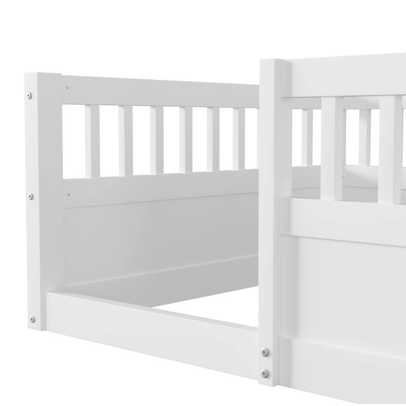 Pine Floor Bed Frame with Fence