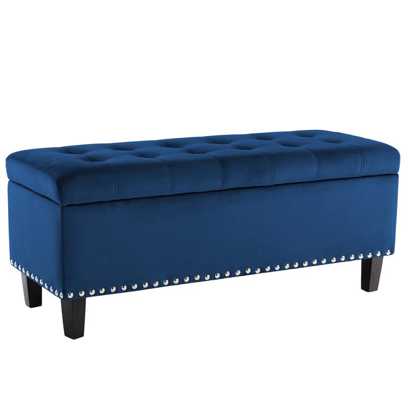 Modern Velvet Button Tufted Rectangle Storage Ottoman