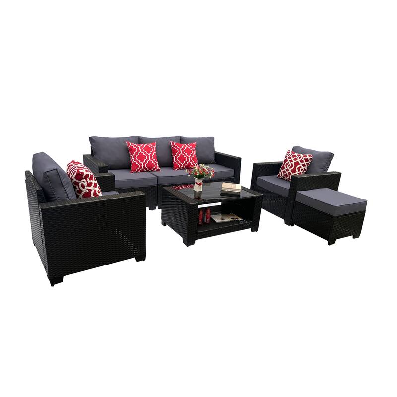 7-Piece Patio Outdoor Sofa Set with Coffee Table,3-Seater Sofa and Ottoman