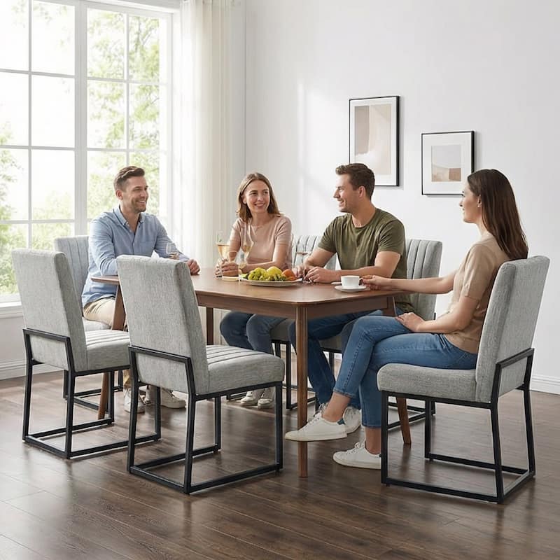 Mid Century Modern Dining Chair with Black Metal Legs