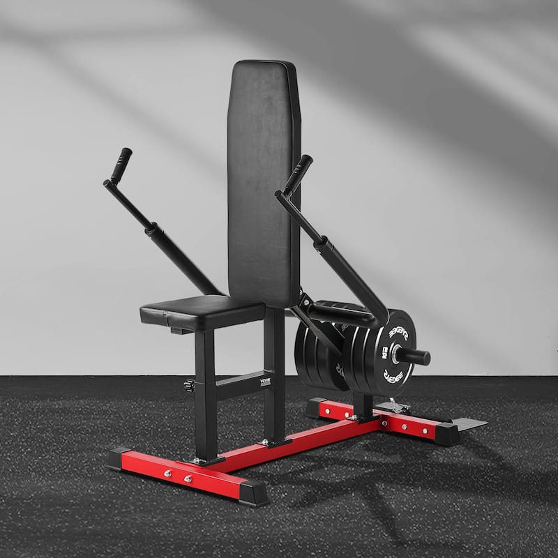 Black-Red Multi-Function Seated Dip Machine with Adjustable Grip Handles for Triceps Chest and Biceps - 55” x 27” x 51”
