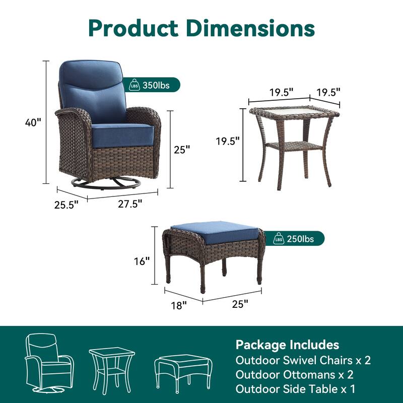 Pocassy Outdoor Sofa Swivel Chair and Ottman with Coffee Table
