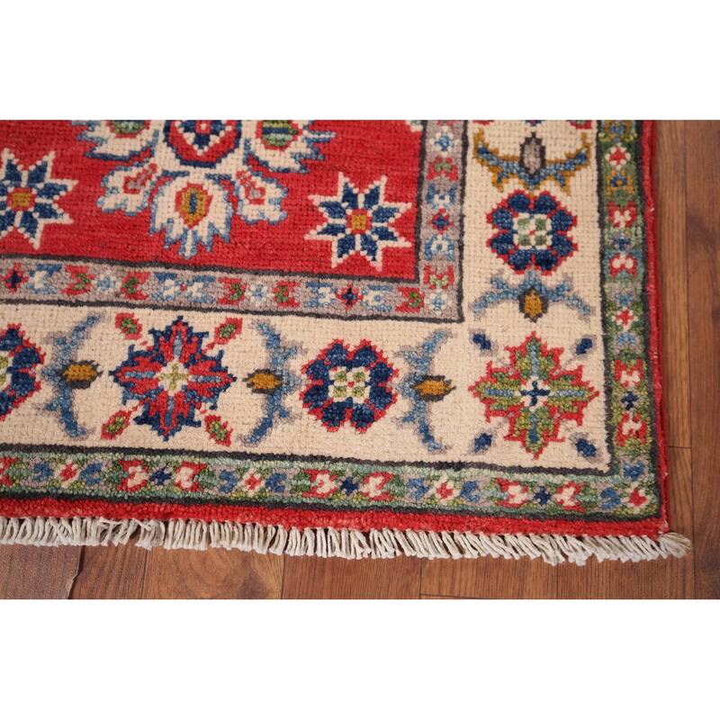 Kazak Oriental Accent Rug Hand-Knotted Geometric Red Wool Carpet - 2'0" x 3'0"